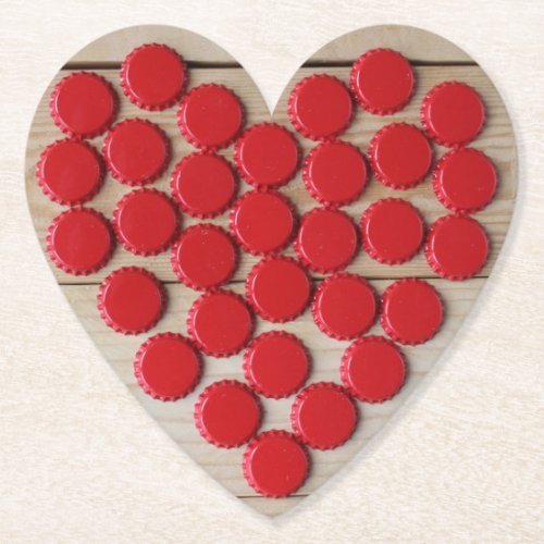 Red heart beer bottle tops paper coaster