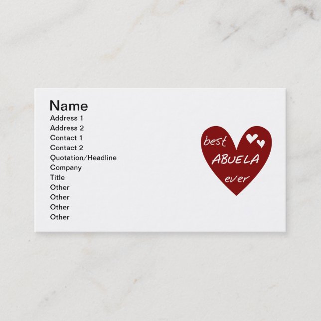 Red Heart Best Abuela Ever T-shirts and Gifts Business Card (Front)
