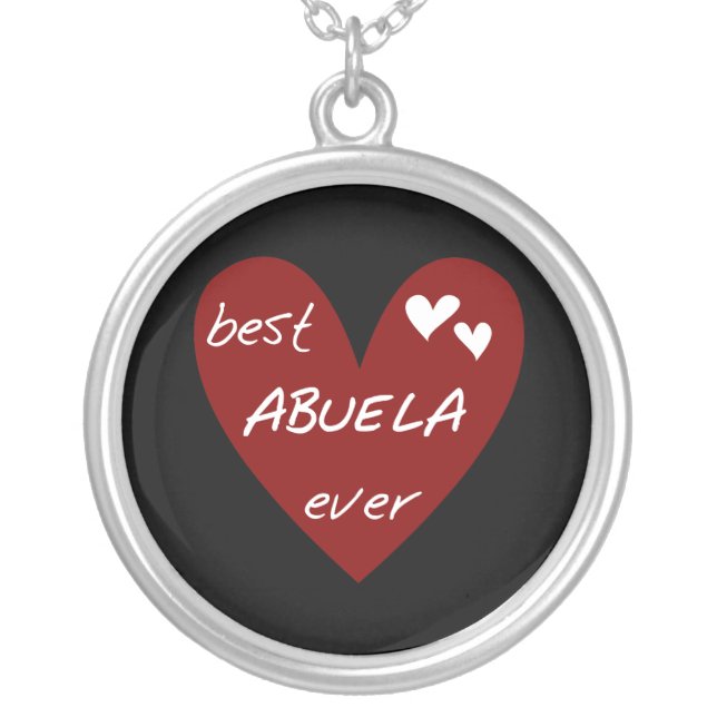 Red Heart Best Abuela Ever T-shirts and Gifts Silver Plated Necklace (Front)