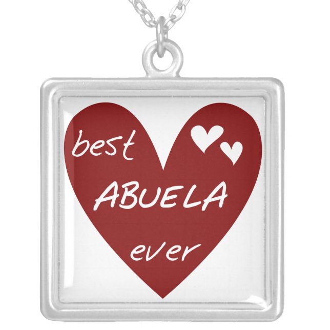 Red Heart Best Abuela Ever T-shirts and Gifts Silver Plated Necklace (Front)