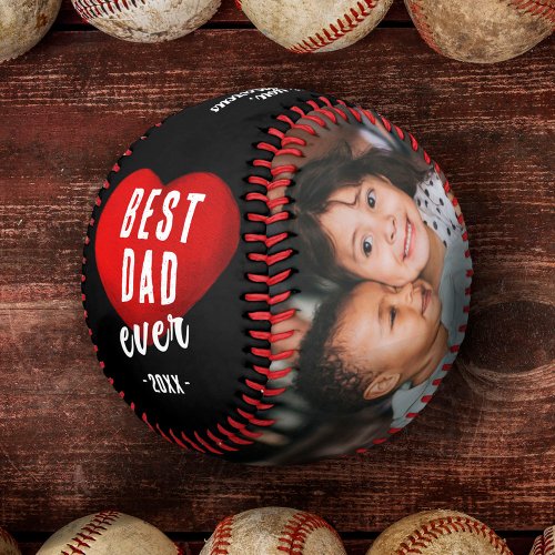 Red Heart Best Dad Ever 2 Photo Collage Baseball