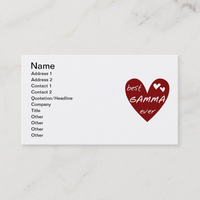 Red Heart Best Gamma Ever Tshirts and Gifts Business Card (Front)