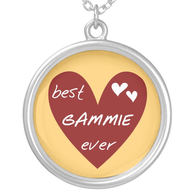 Red Heart Best Gammie Ever Tshirts and Gifts Silver Plated Necklace (Front)
