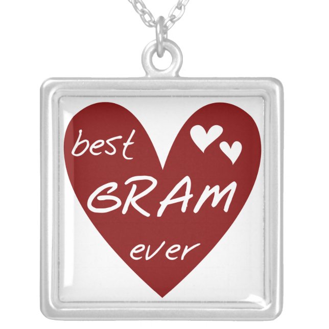 Red Heart Best Gram Ever Tshirts and Gifts Silver Plated Necklace (Front)