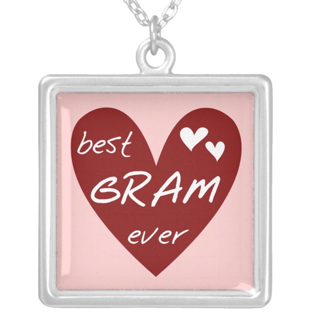 Red Heart Best Gram Ever Tshirts and Gifts Silver Plated Necklace (Front)