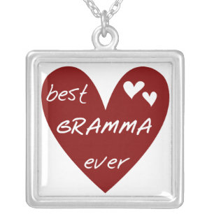 Red Heart Best Gramma Ever T-shirts and Gifts Silver Plated Necklace