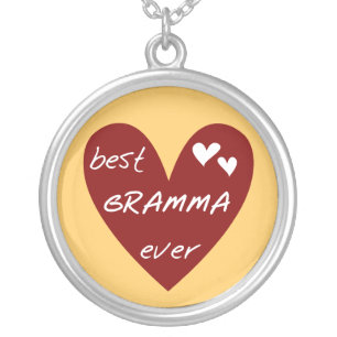 Red Heart Best Gramma Ever T-shirts and Gifts Silver Plated Necklace