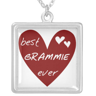 Red Heart Best Grammie Ever T-shirts and Gifts Silver Plated Necklace