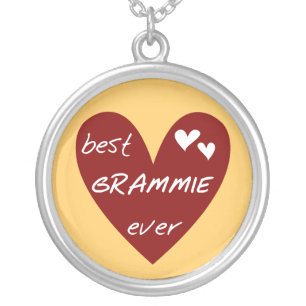 Red Heart Best Grammie Ever T-shirts and Gifts Silver Plated Necklace
