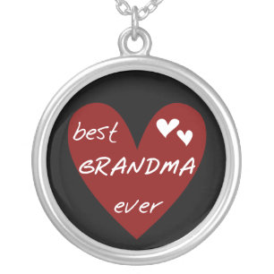 Red Heart Best Grandma Ever T-shirts and Gifts Silver Plated Necklace