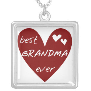 Red Heart Best Grandma Ever T-shirts and Gifts Silver Plated Necklace