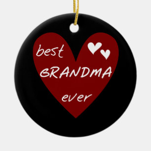 Red Heart Best Grandma Ever T-shirts Gifts Ceramic Ornament