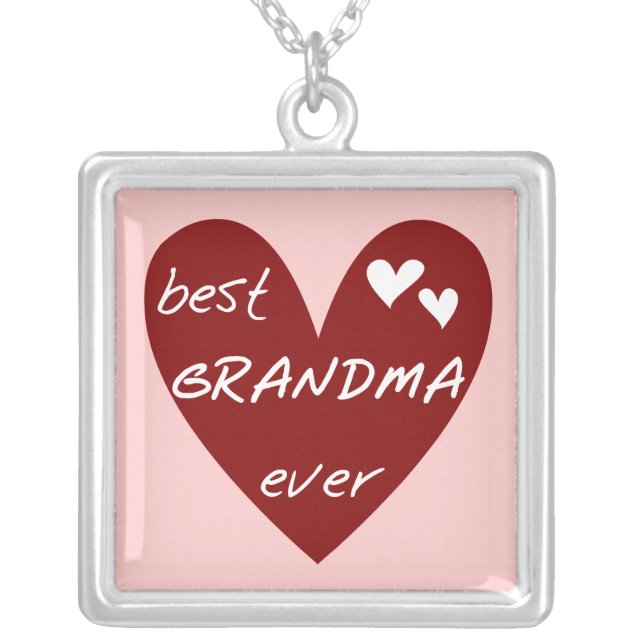 Red Heart Best Grandma Ever T-shirts Gifts Silver Plated Necklace (Front)