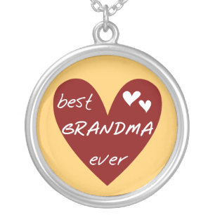 Red Heart Best Grandma Ever T-shirts Gifts Silver Plated Necklace