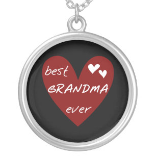 Red Heart Best Grandma Ever T-shirts Gifts Silver Plated Necklace