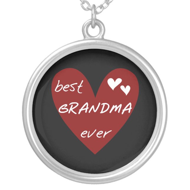 Red Heart Best Grandma Ever T-shirts Gifts Silver Plated Necklace (Front)