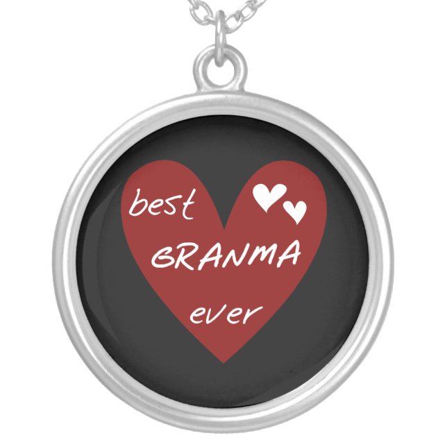 Red Heart Best Granma Ever T-shirts and Gifts Silver Plated Necklace (Front)