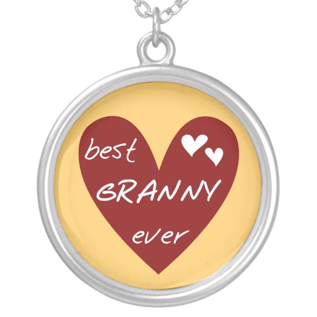 Red Heart Best Granny Ever Tshirts and Gifts Silver Plated Necklace (Front)