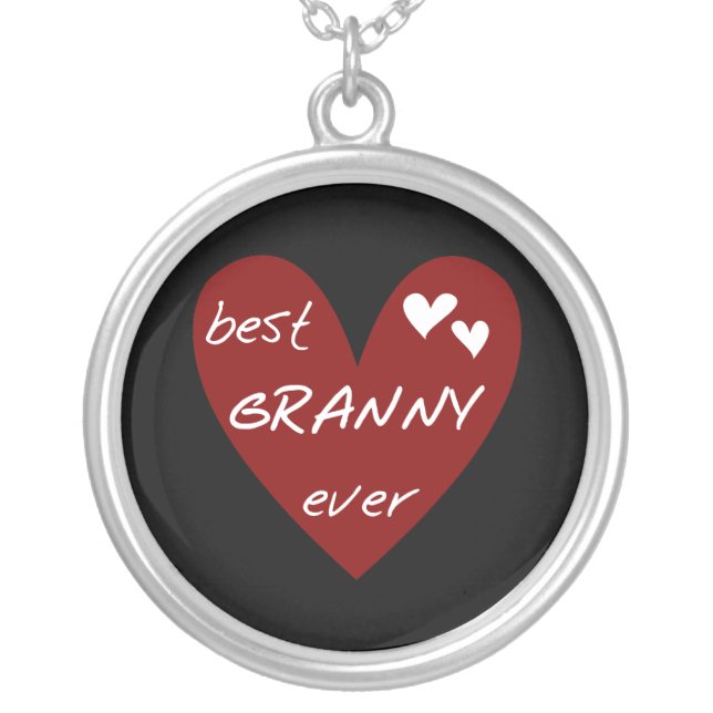 Red Heart Best Granny Ever Tshirts and Gifts Silver Plated Necklace (Front)