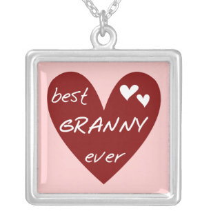 Red Heart Best Granny Ever Tshirts and Gifts Silver Plated Necklace