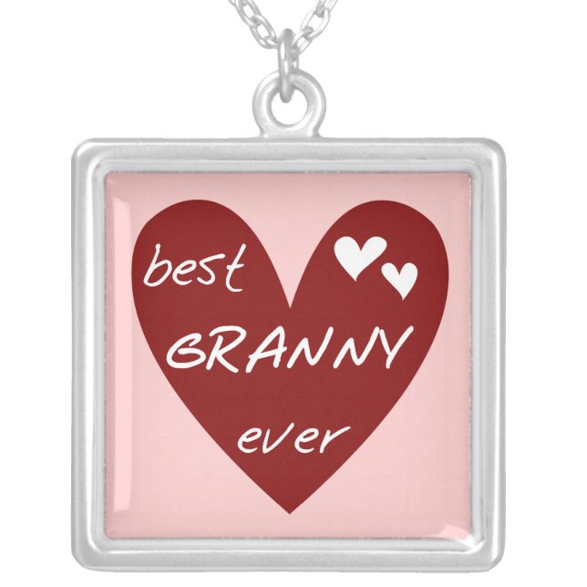 Red Heart Best Granny Ever Tshirts and Gifts Silver Plated Necklace (Front)