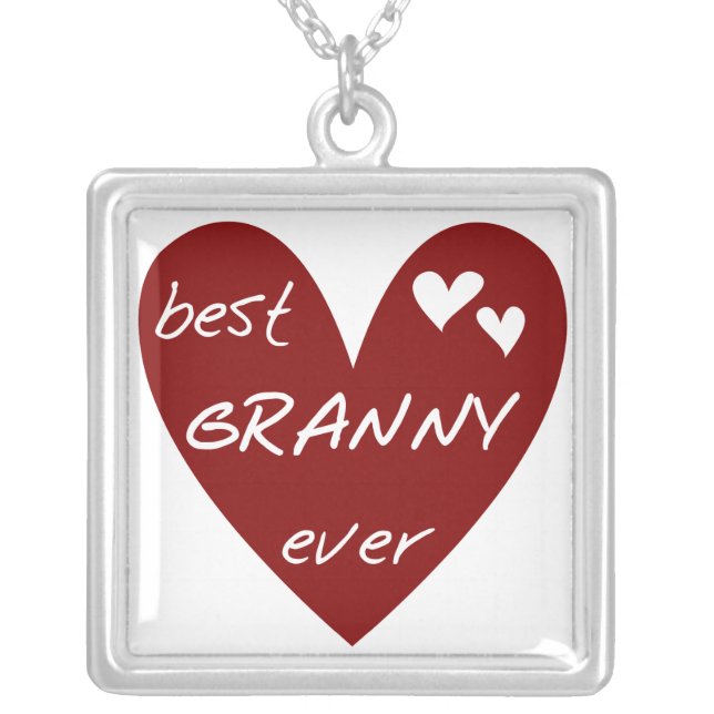 Red Heart Best Granny Ever Tshirts and Gifts Silver Plated Necklace (Front)