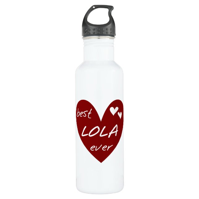 Red Heart Best Lola Ever Liberty Water Bottle (Front)