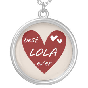 Red Heart Best Lola Ever T-shirts and Gifts Silver Plated Necklace