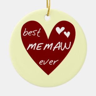 Red Heart Best Memaw Ever T-shirts and Gifts Ceramic Ornament