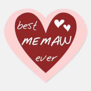 Red Heart Best Memaw Ever T-shirts and Gifts Heart Sticker