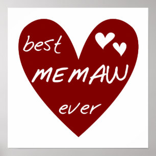 Red Heart Best Memaw Ever T-shirts and Gifts Poster