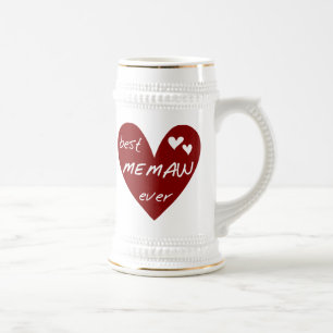 Red Heart Best Memaw Ever Tshirts and Gifts Beer Stein
