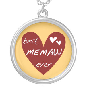 Red Heart Best Memaw Ever Tshirts and Gifts Silver Plated Necklace