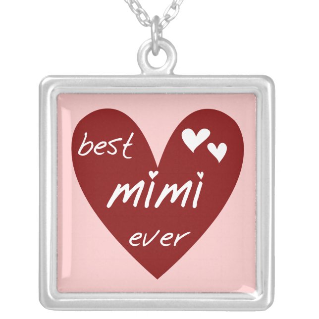 Red Heart Best Mimi Ever Tshirts and Gifts Silver Plated Necklace (Front)