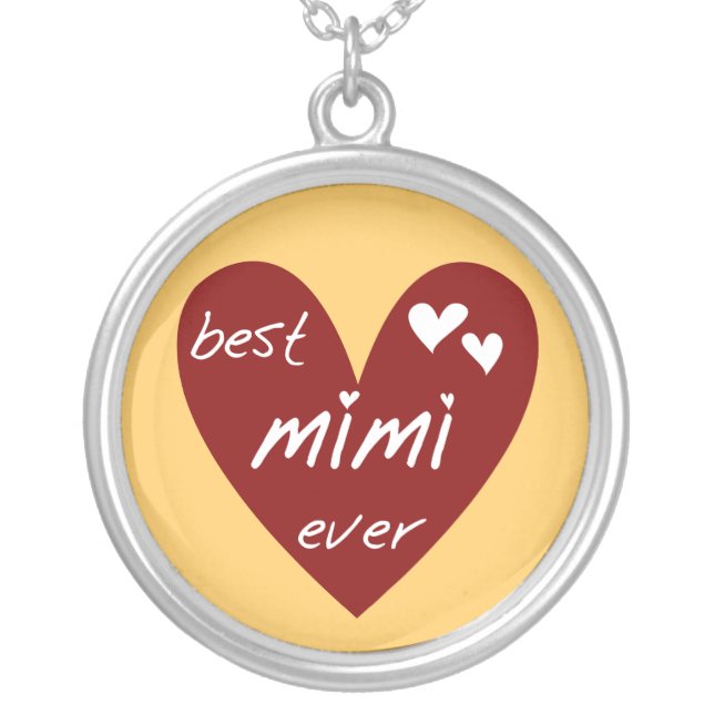 Red Heart Best Mimi Ever Tshirts and Gifts Silver Plated Necklace (Front)