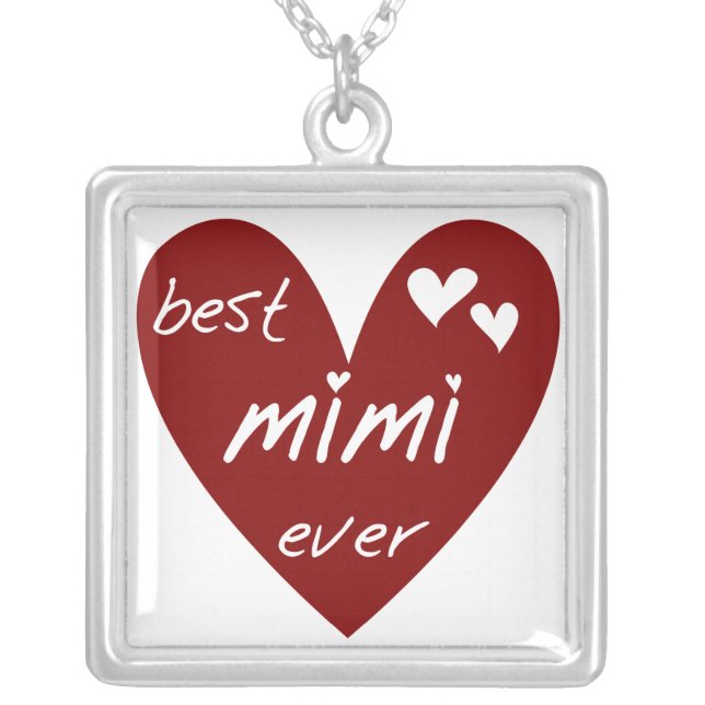Red Heart Best Mimi Ever Tshirts and Gifts Silver Plated Necklace (Front)