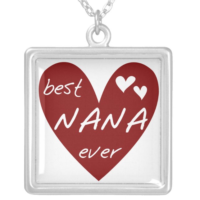 Red Heart Best Nana Ever T-shirts and Gifts Silver Plated Necklace (Front)