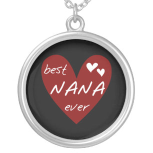 Red Heart Best Nana Ever T-shirts and Gifts Silver Plated Necklace