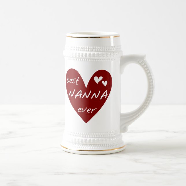 Red Heart Best Nanna Ever t-shirts and Gifts Beer Stein (Right)
