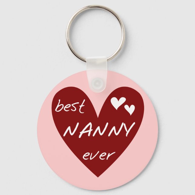 Red Heart Best Nanny Ever T-shirts and Gifts Keychain (Front)