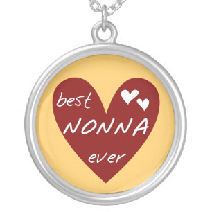 Red Heart Best Nonna Ever T-shirts gifts Silver Plated Necklace