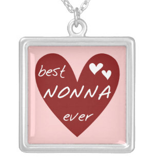 Red Heart Best Nonna Ever T-shirts gifts Silver Plated Necklace