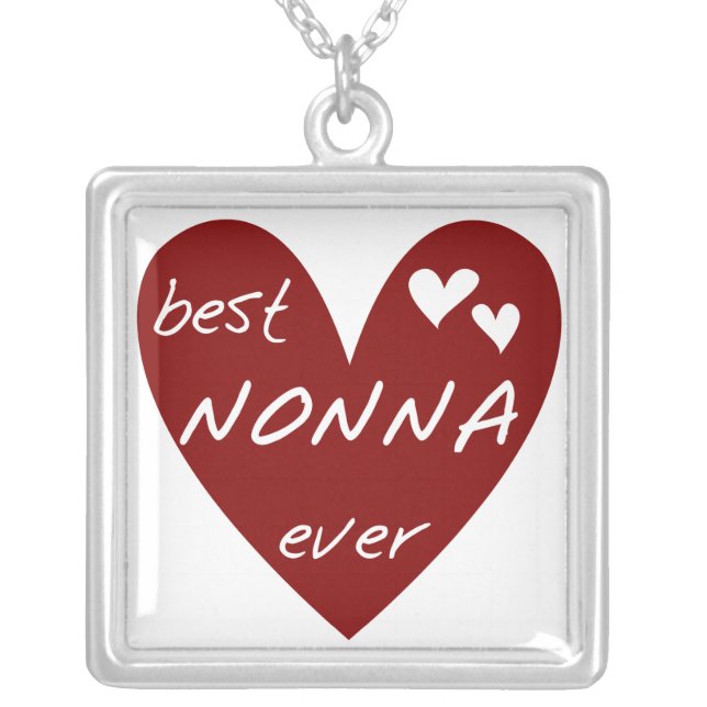 Red Heart Best Nonna Ever T-shirts gifts Silver Plated Necklace (Front)