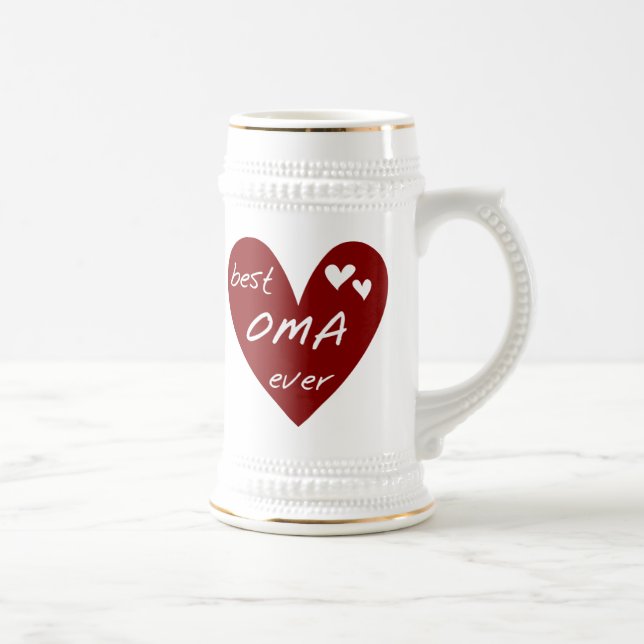Red Heart Best Oma Ever T-shirts and Gifts Beer Stein (Right)