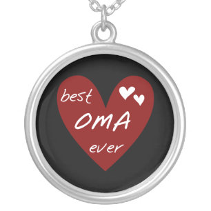 Red Heart Best Oma Ever T-shirts and Gifts Silver Plated Necklace