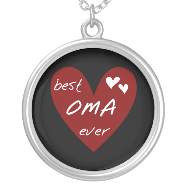 Red Heart Best Oma Ever T-shirts and Gifts Silver Plated Necklace (Front)