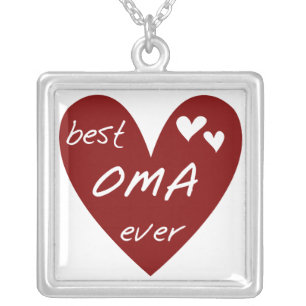 Red Heart Best Oma Ever T-shirts and Gifts Silver Plated Necklace