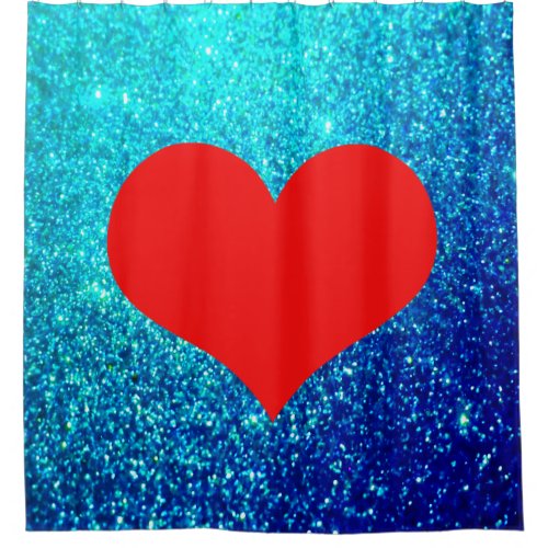 Red Heart Big Teal Blue Glitter Cute Sparkly 2021 Shower Curtain