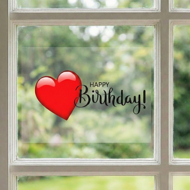 Red Heart Birthday Window Cling (A heartfelt happy birthday.)