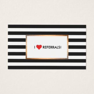 Red Heart Black and White Stripes Salon Referral Business Card